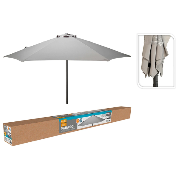 Umbrela de soare D230 cm, 6 spite arcuite, gri, husa Umbrela de soare D230 cm, 6 spite arcuite, gri, husa
