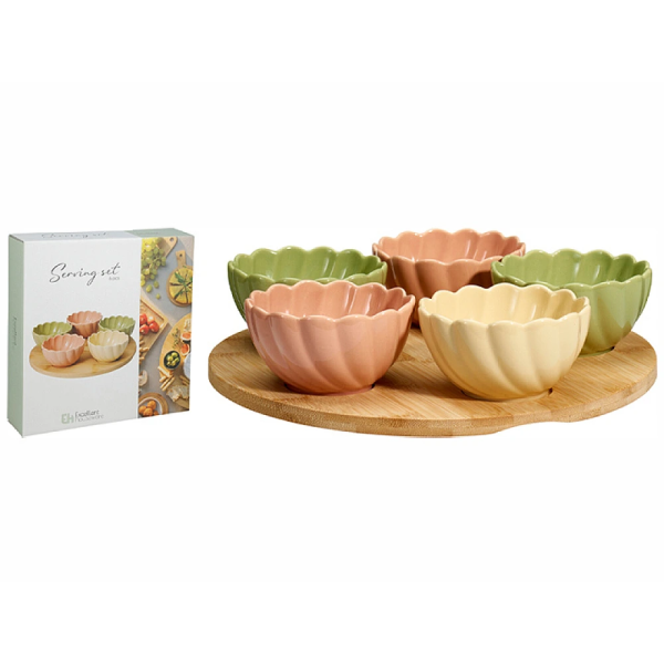 Set pentru aperitiv EH 6unitati, suport din lemn D27X1 cm Set pentru aperitiv EH 6unitati, suport din lemn D27X1 cm