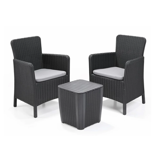 Set mobilier Trenton 3 unitati: masa 39X39X42 cm, 2 fotoli 63X60X85 cm, grafit - gri rece Set mobilier Trenton 3 unitati: masa 39X39X42 cm, 2 fotoli 63X60X85 cm, grafit - gri rece