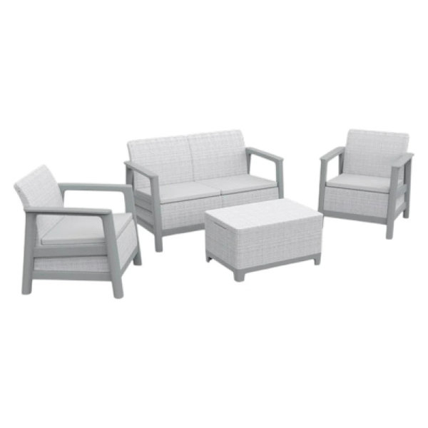 Set mobilier Scandi 8 unitati: masa 52X75X40 cm, 2 fotoli 70X73X77 cm, canapea, gri Set mobilier Scandi 8 unitati: masa 52X75X40 cm, 2 fotoli 70X73X77 cm, canapea, gri