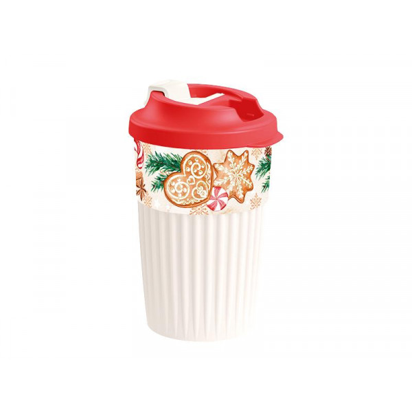 Termo pahar Phibo 450ml cu clapet? Christmas, ro?u Termo pahar Phibo 450ml cu clapet? Christmas, ro?u