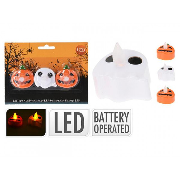 Набор свечей LED Halloween 3шт "Тыква,привидение" 4X4cm Набор свечей LED Halloween 3шт "Тыква,привидение" 4X4cm