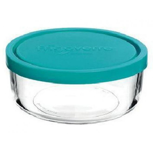 Recipient cu capac Frigovere 0,9L, D15cm, sticl?, transparent/albastru Recipient cu capac Frigovere 0,9L, D15cm, sticl?, transparent/albastru