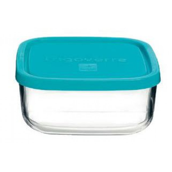 Recipient cu capac Frigovere 1L, 15X15cm, sticl?, transparent/albastru