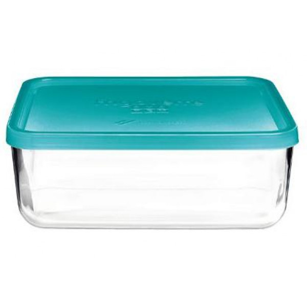 Recipient cu capac Frigovere 3.7L, 26X21cm, sticl?, transparent/albastru