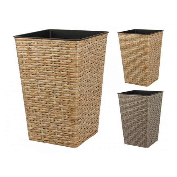 Ghiveci pentru flori din plastic "Impletitura" 24X24cm, H35cm, natural si gri, ratan/ plastic