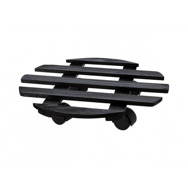 Suport pentru ghiveciuri cu flori D35cm lemn, pe roti, negru Suport pentru ghiveciuri cu flori D35cm lemn, pe roti, negru