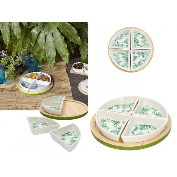 Set pentru aperitiv Tognana "Jungli" 4buc, tava din lemn 22cm Set pentru aperitiv Tognana "Jungli" 4buc, tava din lemn 22cm