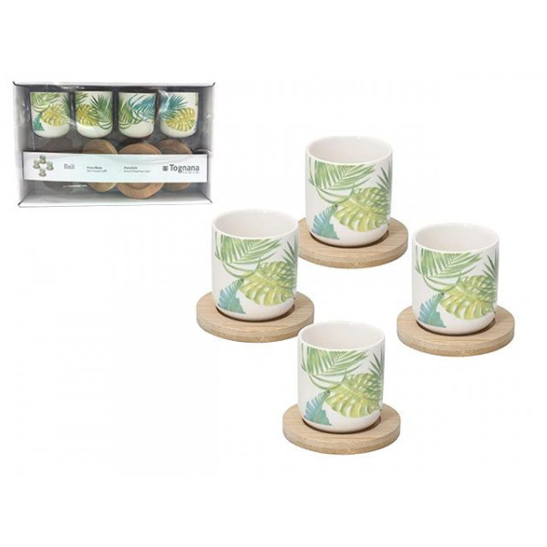 Set cani 4buc, Tognana Bali, portelan/lemn, cu suport Set cani 4buc, Tognana Bali, portelan/lemn, cu suport