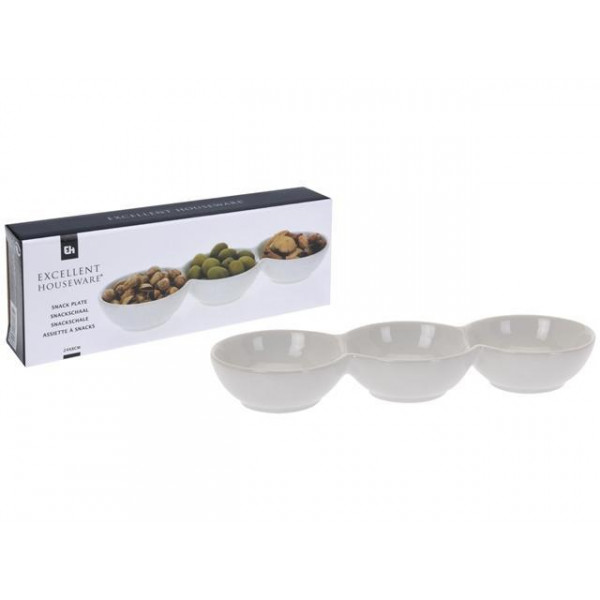 Recipient pentru aperitiv EH 24X8cm, triplu, portelan Recipient pentru aperitiv EH 24X8cm, triplu, portelan