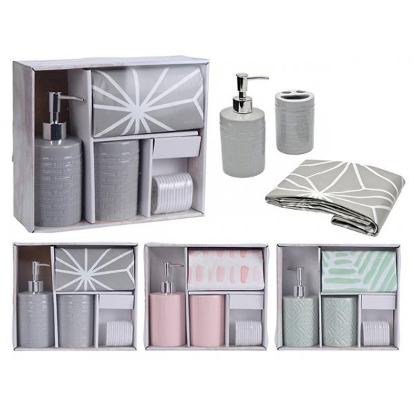 Set pentru baie din ceramica Bathroom 3unit. + perdea 180X180cm, 3culori Set pentru baie din ceramica Bathroom 3unit. + perdea 180X180cm, 3culori