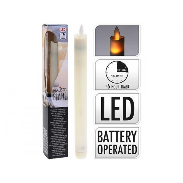 Свеча LED 23cm высокая, таймер, пластик, белый Свеча LED 23cm высокая, таймер, пластик, белый