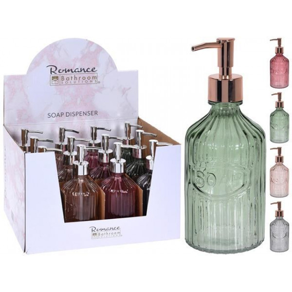 Dozator pentru săpun Bathroom Romance 450ml, 21cm, din sticlă, 4 culori Dozator pentru săpun Bathroom Romance 450ml, 21cm, din sticlă, 4 culori