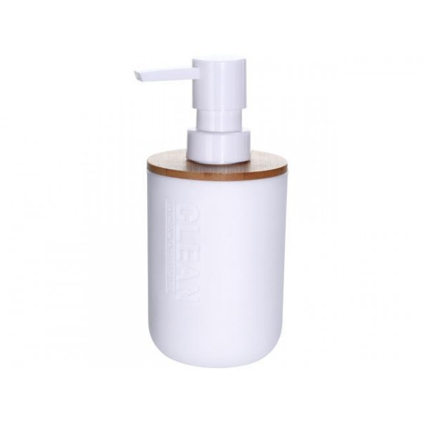Диспенсер для мыла Bathroom 17cm, крышка бамбук, бел, пласт Диспенсер для мыла Bathroom 17cm, крышка бамбук, бел, пласт
