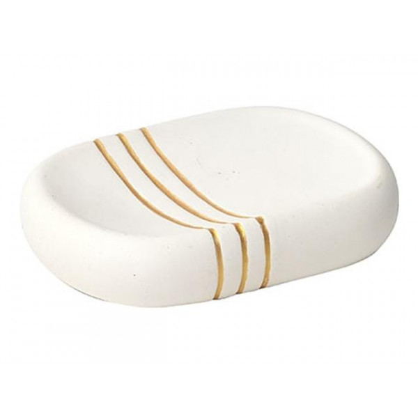 Săpunieră Tendance Golden Stripes, albă, ceramică Săpunieră Tendance Golden Stripes, albă, ceramică