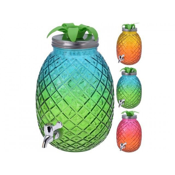 Borcan din sticla cu robinet EH "ananas" 4.7l, D16X28cm Borcan din sticla cu robinet EH "ananas" 4.7l, D16X28cm