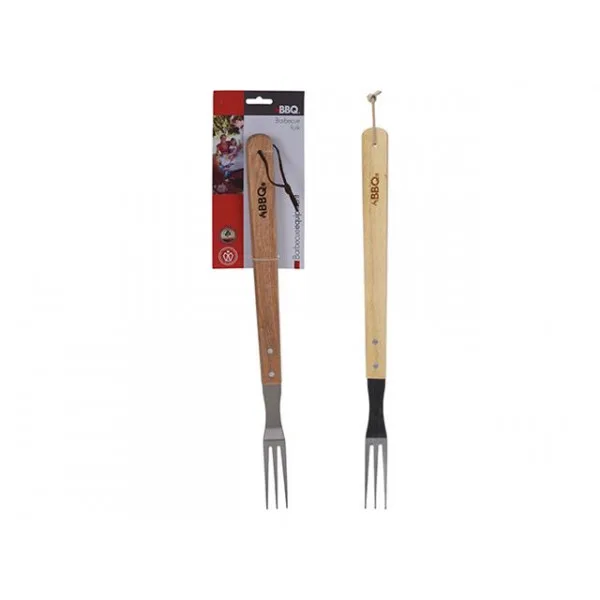 Furculita pentru gratar BBQ 46cm, cu maner din lemn