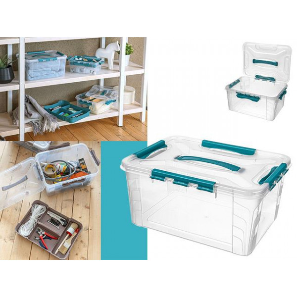 Container cu capac si prindere cu clame Grand box 15l, 39X29X18cm, turcoaz Container cu capac si prindere cu clame Grand box 15l, 39X29X18cm, turcoaz