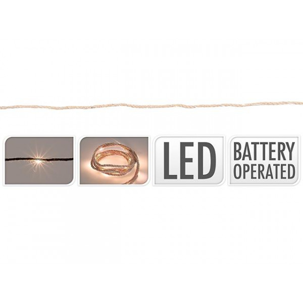 Гирлянда "Веревка" 20LED, 2m, тепл.-бел, на батарейках