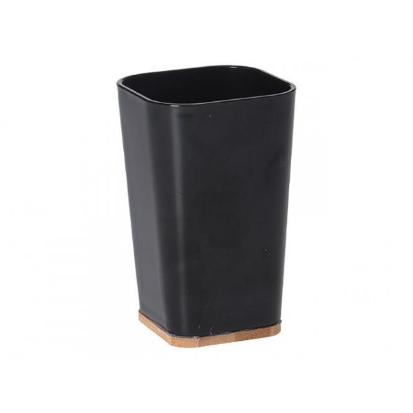 Păhar pentru periuțe de dinți pătrat Bathroom 11cm, bază din bambus, negru, plastic Păhar pentru periuțe de dinți pătrat Bathroom 11cm, bază din bambus, negru, plastic