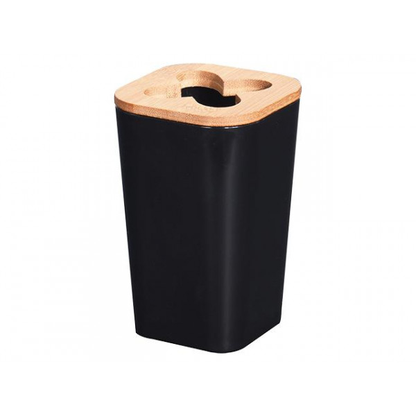 Păhar pentru periuțe de dinți pătrat Bathroom 11cm, capac din bambus, negru Păhar pentru periuțe de dinți pătrat Bathroom 11cm, capac din bambus, negru