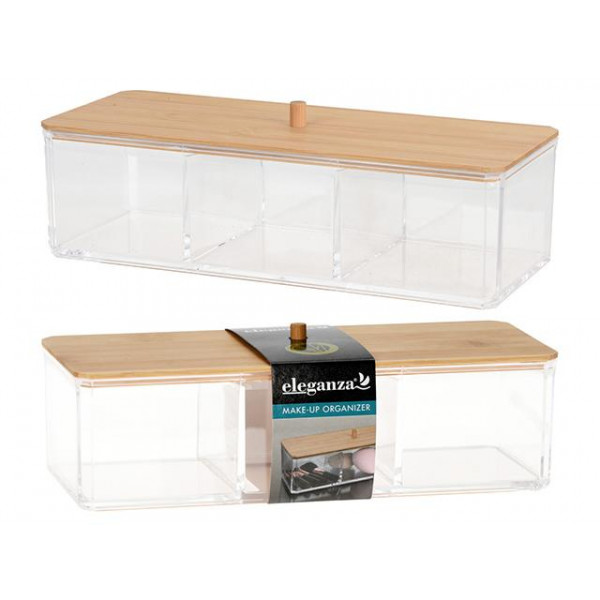 Органайзер для косметики 3 секции 23X9X6cm, крышка бамбук Органайзер для косметики 3 секции 23X9X6cm, крышка бамбук