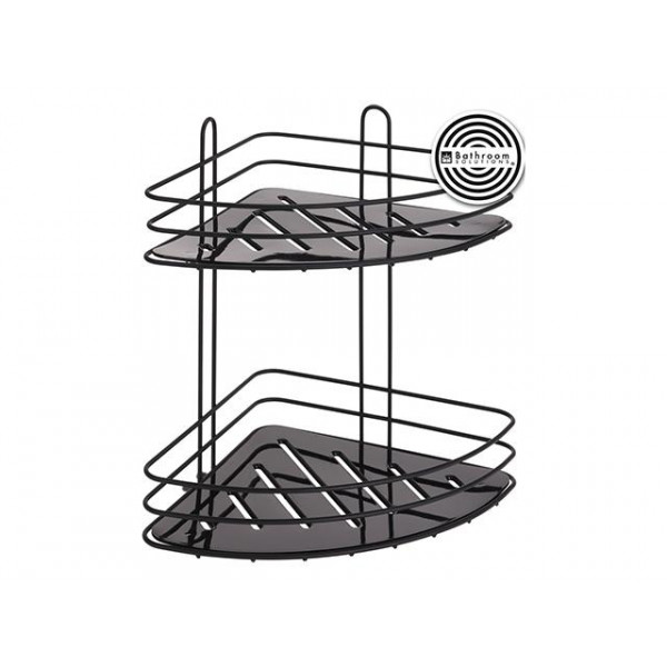 Raft de colt cu 2 nivele pe Ventuză Bathroom 20X20X23cm, negru, metal