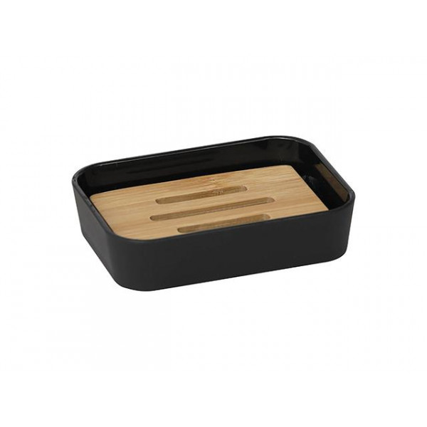 Săpunieră Tendance, suport bambus, negru, plastic