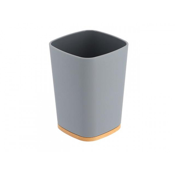 Păhar pentru periuțe de dinți Tendance Rubber, bază din bambus, gri, din plastic