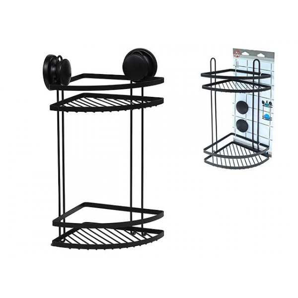 Raft de colt cu 2 nivele pe Ventuză Tendance 18X18X38cm, metal, negru Raft de colt cu 2 nivele pe Ventuză Tendance 18X18X38cm, metal, negru