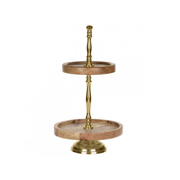Suport de servire 2 niveluri D20cm H36cm, lemn si metal Suport de servire 2 niveluri D20cm H36cm, lemn si metal
