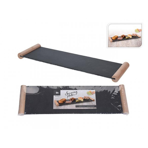 Поднос EH 50X15cm, 2 ручки дерево, сланец Поднос EH 50X15cm, 2 ручки дерево, сланец
