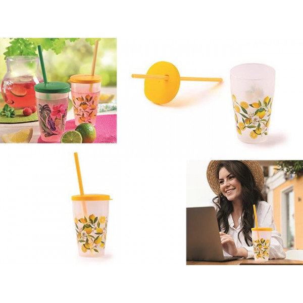 Pahar Snips 500ml "Lamaie"cu capac si paie, din plastic Pahar Snips 500ml "Lamaie"cu capac si paie, din plastic
