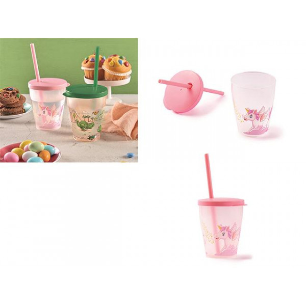 Pahar Snips 385ml "Unicorn"cu capac si paie, din plastic Pahar Snips 385ml "Unicorn"cu capac si paie, din plastic