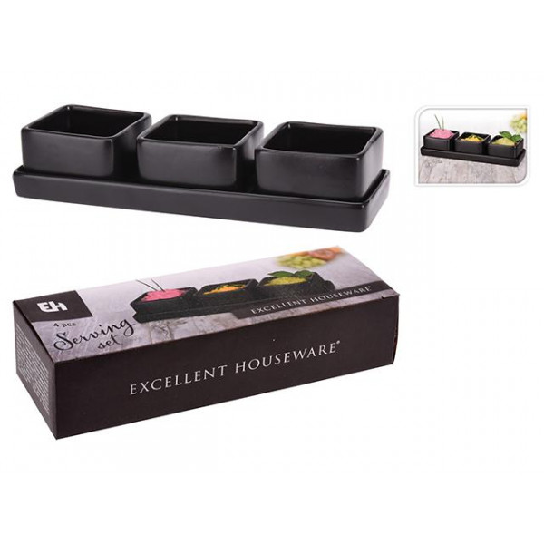 Set pentru aperitiv EH 4buc, 3 boluri si un suport 22X7X4cm, ceramica Set pentru aperitiv EH 4buc, 3 boluri si un suport 22X7X4cm, ceramica