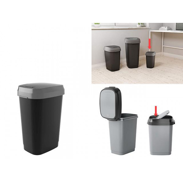 Coș pentru gunoi cu capac batant Dual Swing 10l, 19X25X33cm, negru Coș pentru gunoi cu capac batant Dual Swing 10l, 19X25X33cm, negru