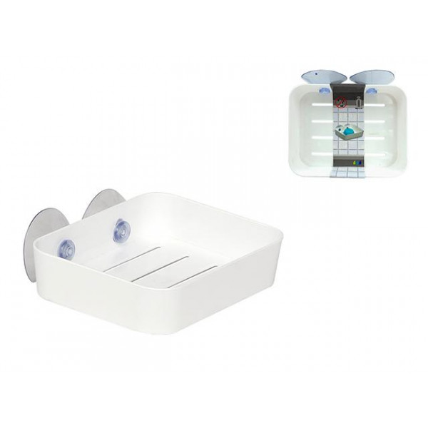 Săpunieră încorporată în perete pe Ventuză Tendance 10.8X13.5X3cm, albă, plastic Săpunieră încorporată în perete pe Ventuză Tendance 10.8X13.5X3cm, albă, plastic