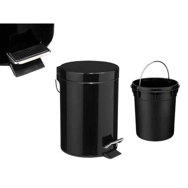 Cos pentru gunoi cu pedala Five 3l D17X24.5cm, metal, negru Cos pentru gunoi cu pedala Five 3l D17X24.5cm, metal, negru
