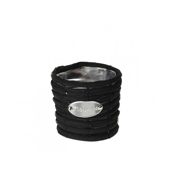 Вазон для цветов D16cm, H14cm, ротанг, черный Вазон для цветов D16cm, H14cm, ротанг, черный