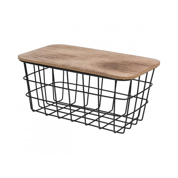 Корзина металлическая с крышкой мдф 26X15X12 см