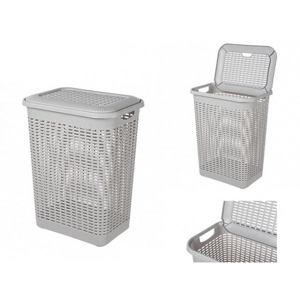 Cos pentru rufe cu capac Econova 50l, 42X31X56cm, gri deschis Cos pentru rufe cu capac Econova 50l, 42X31X56cm, gri deschis