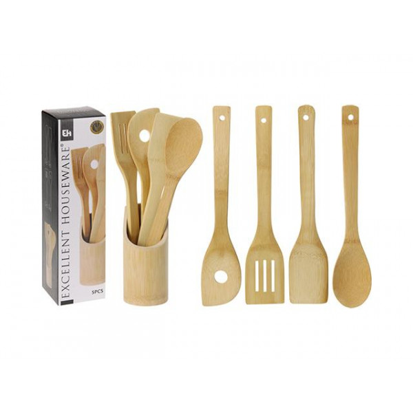 Set ustensile de bucatarie EH 4buc 30cm pe suport, bambus Set ustensile de bucatarie EH 4buc 30cm pe suport, bambus