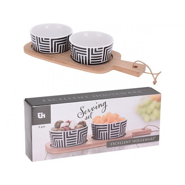 Set pentru aperitiv EH 3unitati, suport din lemn 25X10cm Set pentru aperitiv EH 3unitati, suport din lemn 25X10cm