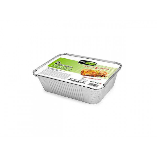 Forme din aluminiu GioStyle 2buc, 90µm, 26X19X6.5cm,cu capac, 5portii Forme din aluminiu GioStyle 2buc, 90µm, 26X19X6.5cm,cu capac, 5portii