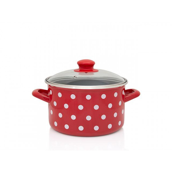 Cratita emailata Clasica 20cm, 4l, capac din sticla