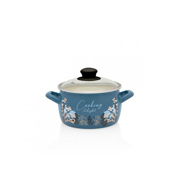 Кастрюля эмалированная Blue 16cm, 2.2l, крышка стекло