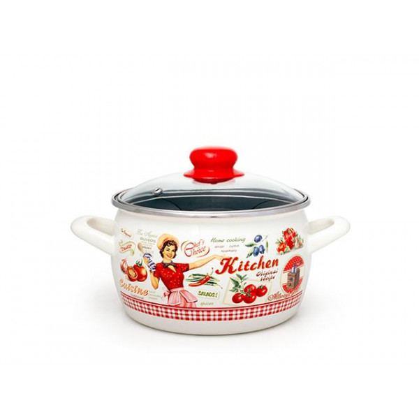 Кастрюля эмалированная Kitchen 16cm, 2.2l, крышка стекло Кастрюля эмалированная Kitchen 16cm, 2.2l, крышка стекло
