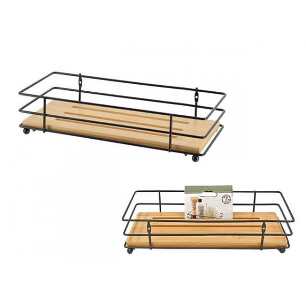 Raft Tendance 26.5X11.5X6cm din otel negrul, bază din bambus Raft Tendance 26.5X11.5X6cm din otel negrul, bază din bambus