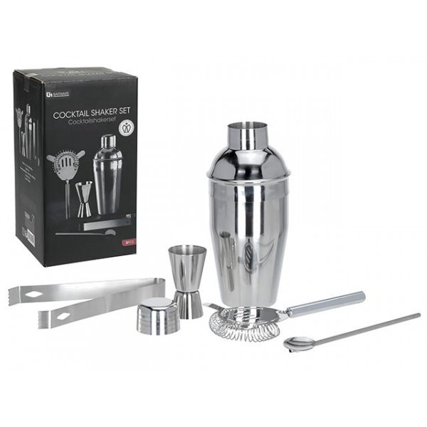 Set pentru bar EH 5buc: shaker, cleste, pahar dublu de masurare, sita, spatula Set pentru bar EH 5buc: shaker, cleste, pahar dublu de masurare, sita, spatula