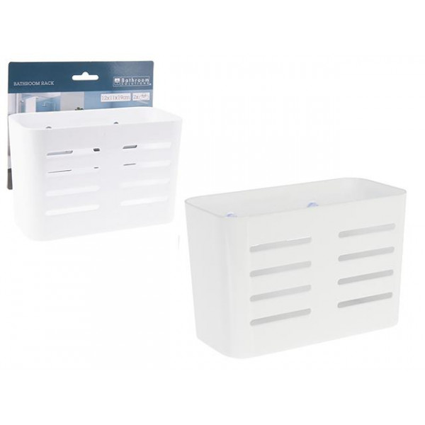 Coș pentru baie Bathroom 12X11X19cm cu Ventuză, plastic, alb